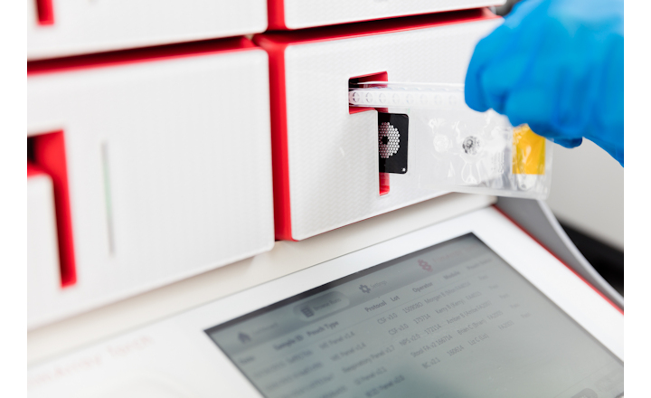 Inserting a pouch into a multiplex PCR system