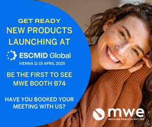 Woman smiling new products coming from MWE see us at ESCMID 2025