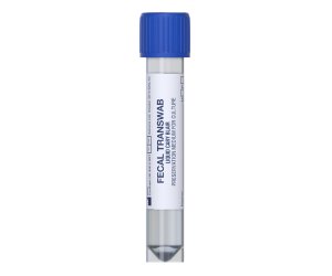Blue capped vial filled with 1ml Cary Blair transport medium