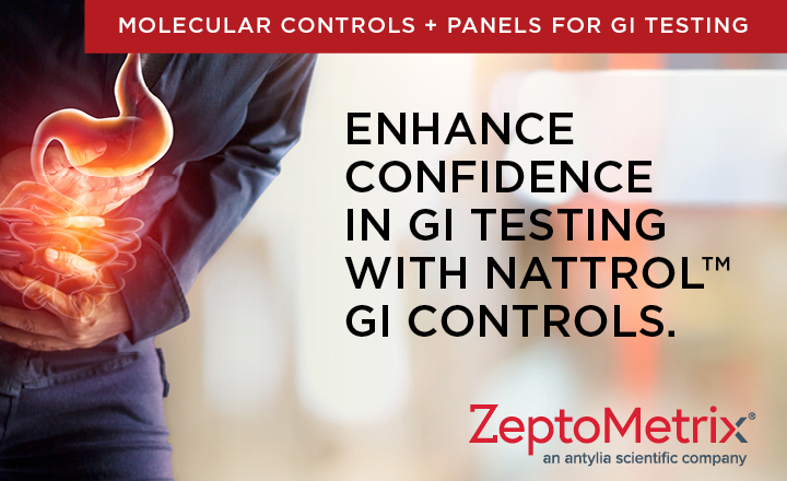 ZeptoMetrix molecular controls and panels for GI testing